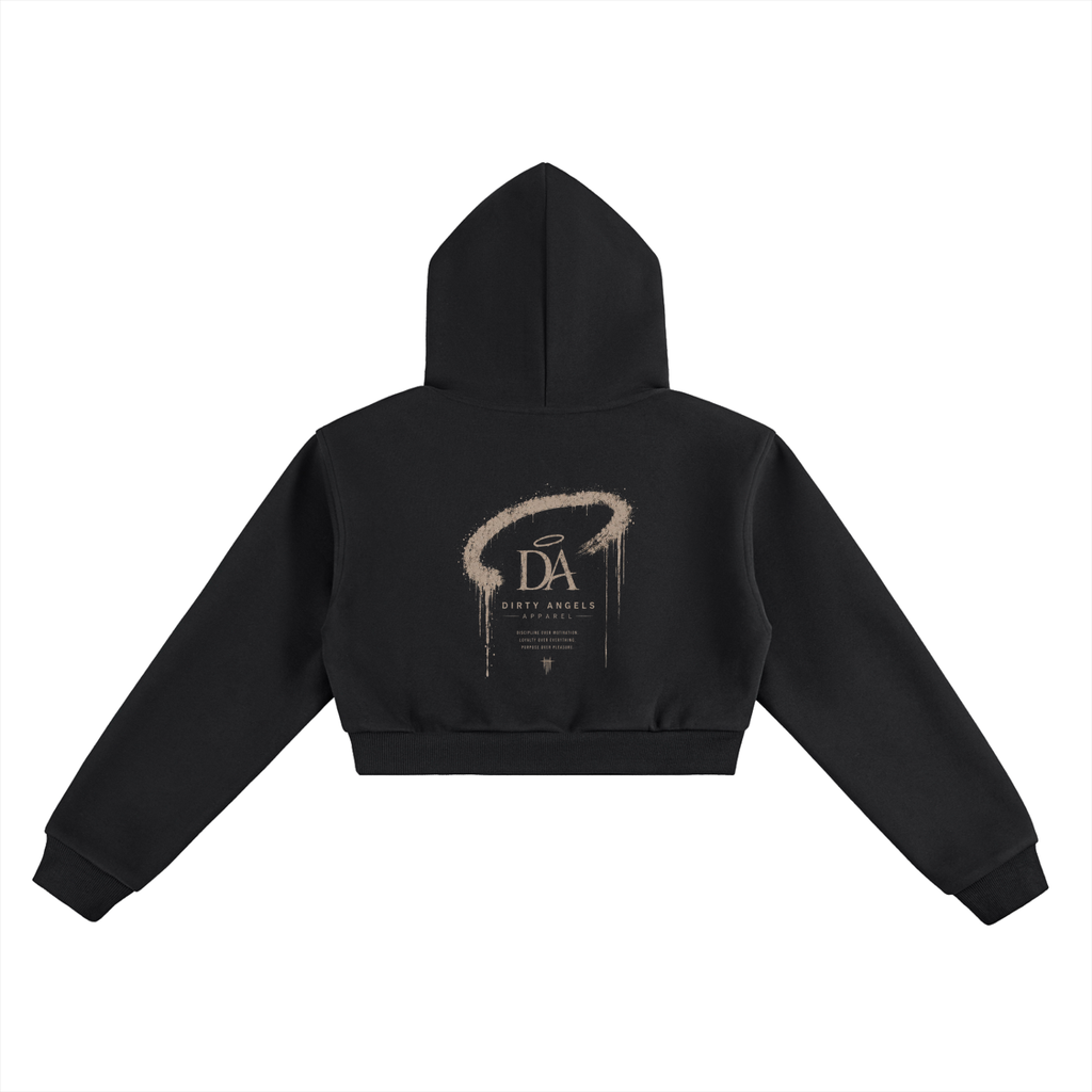 Discipline Over Motivation Cropped Hoodie — Black