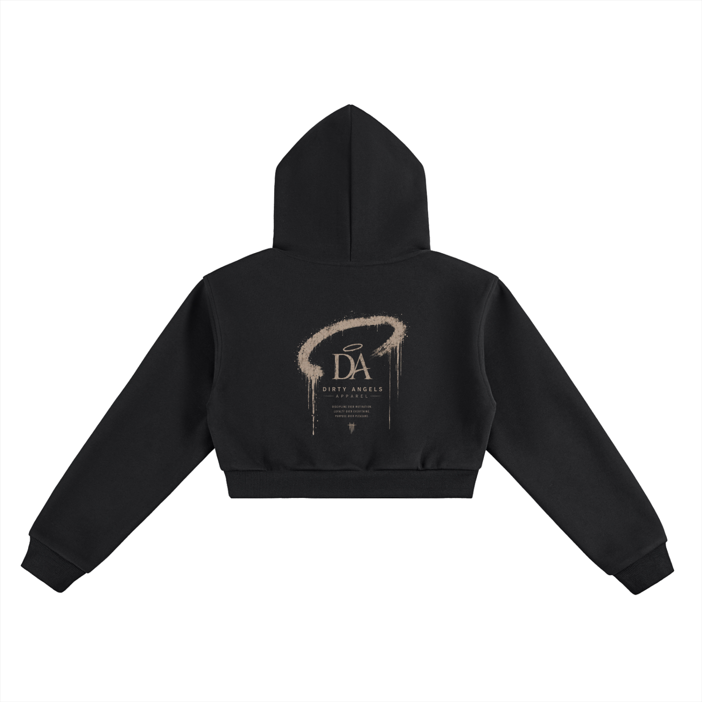 Discipline Over Motivation Cropped Hoodie — Black