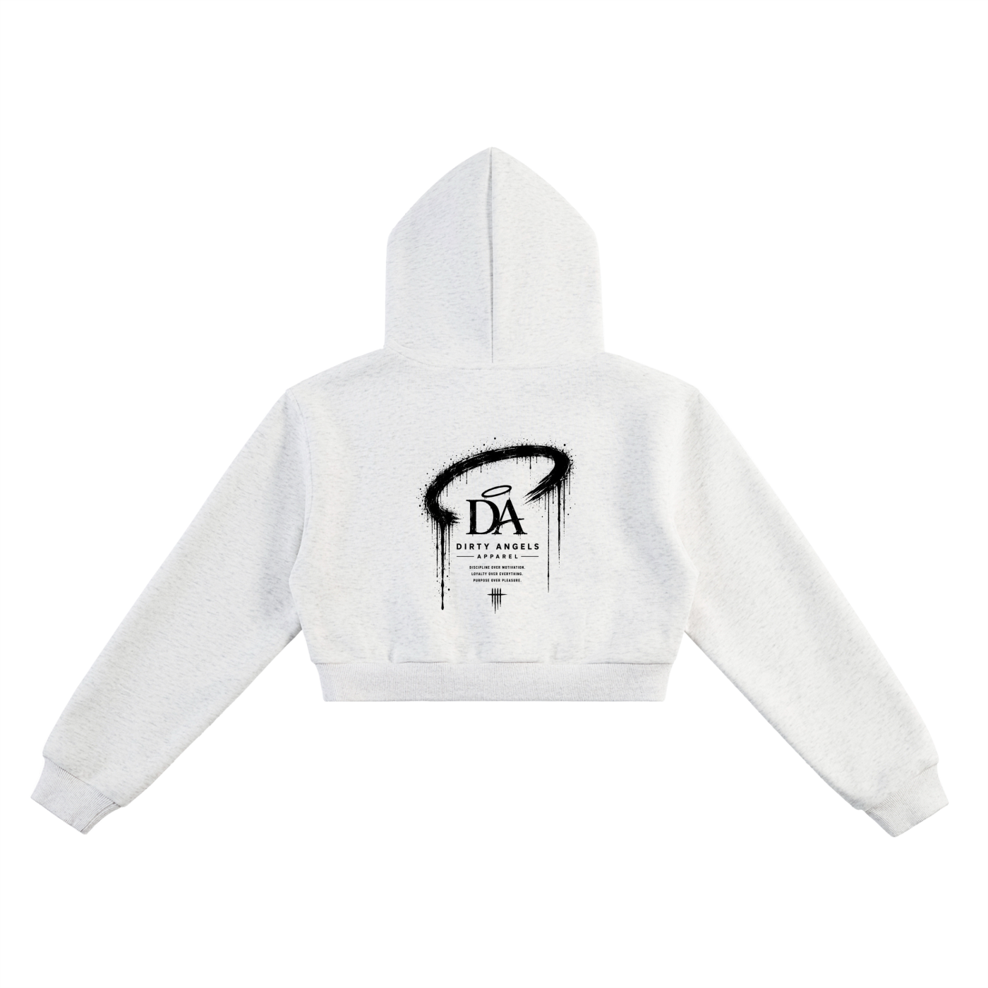 Discipline Over Motivation Cropped Hoodie — Grey, Black Print
